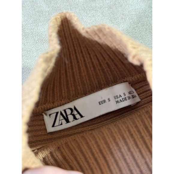 Zara Womens Mock Neck Long Sleeve Pullover Tan Brown Ribbed Sweater Small - Picture 4 of 7